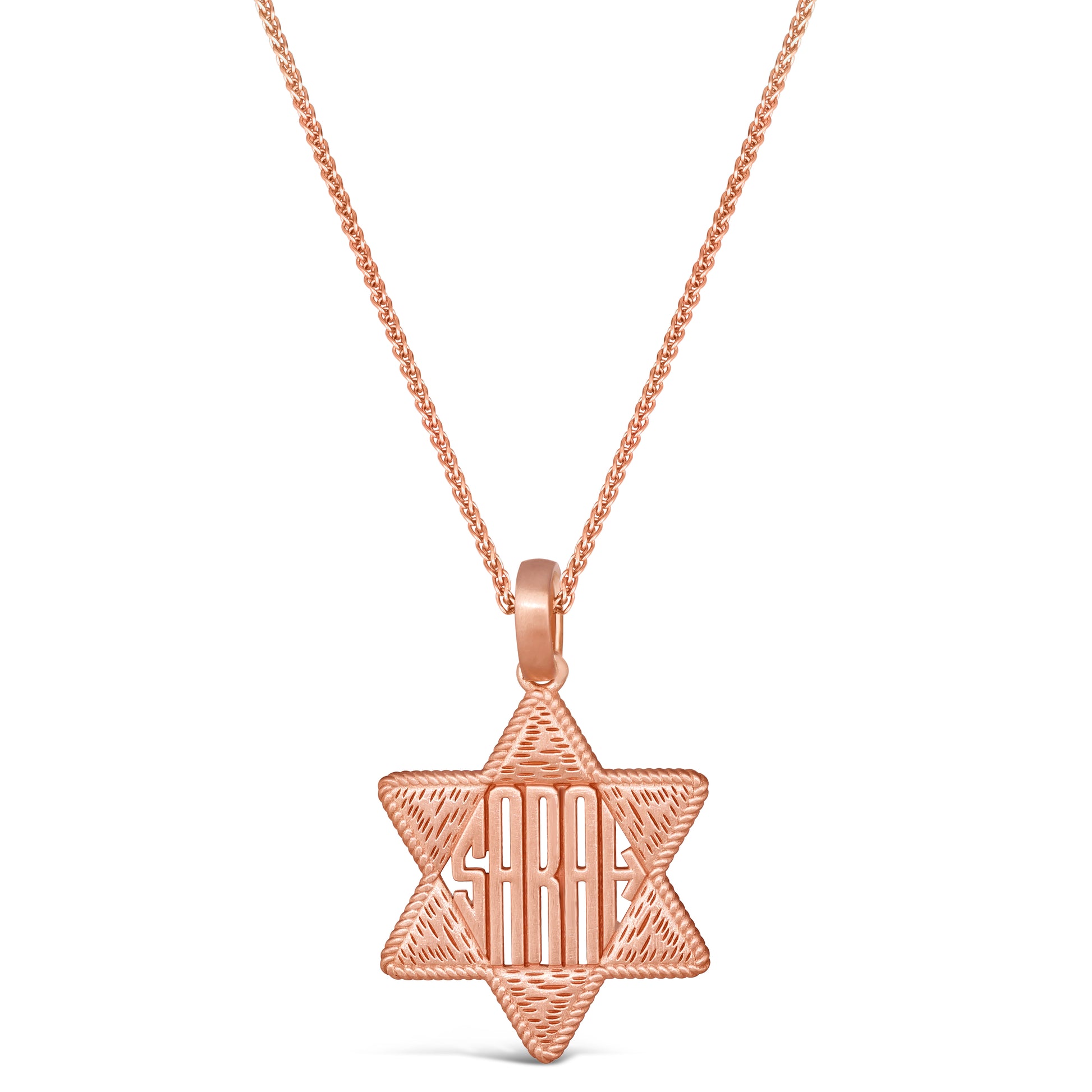 Diamond Pendant with Jewish Star of David in 14K Yellow Gold, White Gold or Rose Gold - Rose Gold 16 Chain